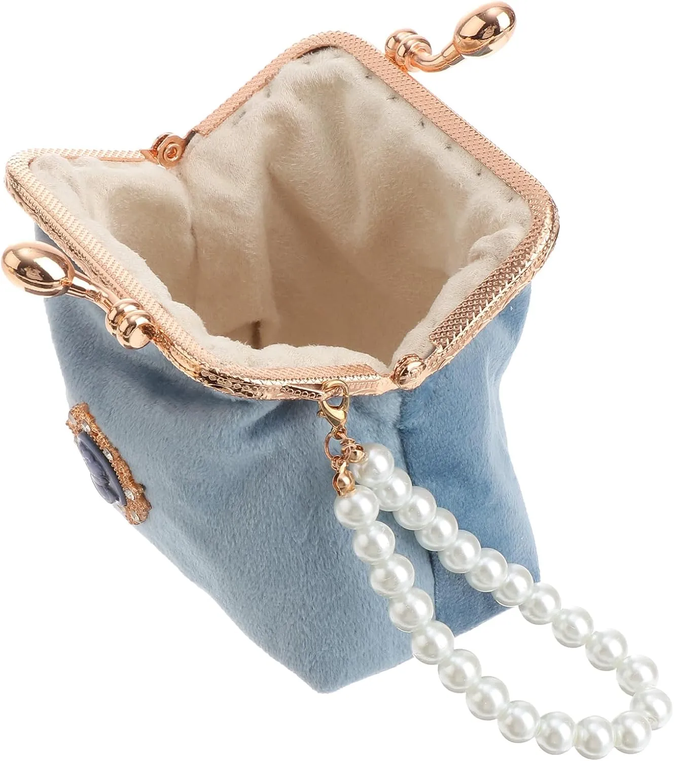 TENDYCOCO Vintage Purse Ladies Women Sky-blue Style Wallet Lady Chian - Girls Portable Lock Pearl Coin Kiss Pouch with Clasp Small Lovely for Fashion Retro Change Bag Money