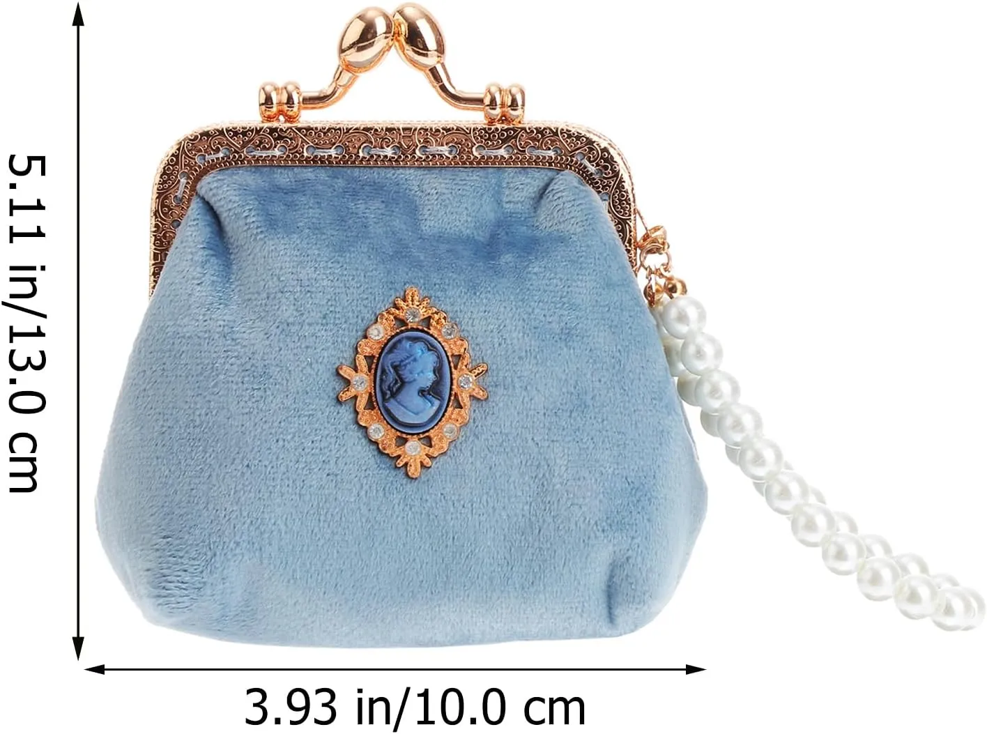 TENDYCOCO Vintage Purse Ladies Women Sky-blue Style Wallet Lady Chian - Girls Portable Lock Pearl Coin Kiss Pouch with Clasp Small Lovely for Fashion Retro Change Bag Money