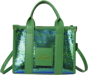 The Tote Bag for Women,Shining Leather Tote Bag with Zipper,Trendy Sequin Crossbody Purse,Top Handle Handbags,Blue
