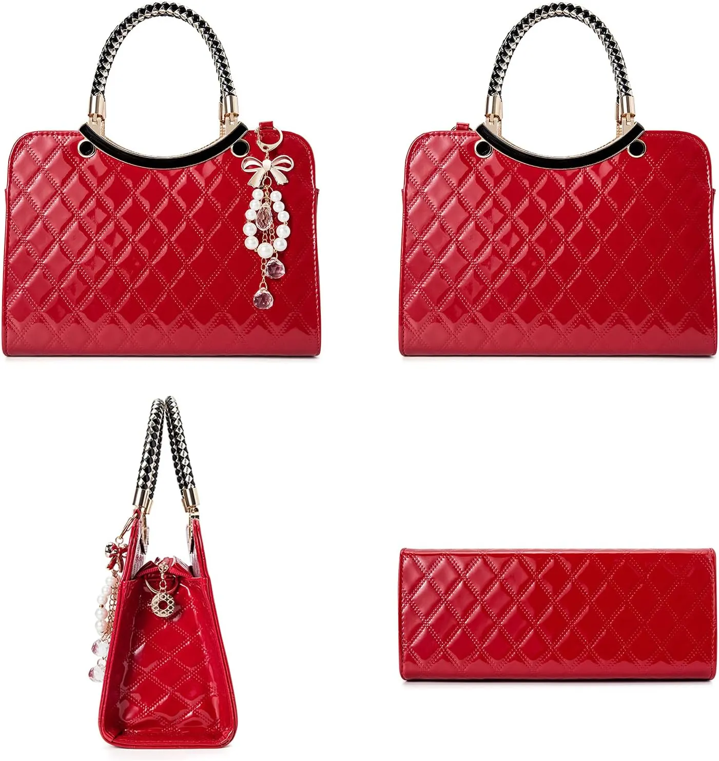 TIBES Shiny Patent Leather Women Purses Satchel Handbags Ladies Fashion Top Handle Handbags Crossbody Shoulder Bags