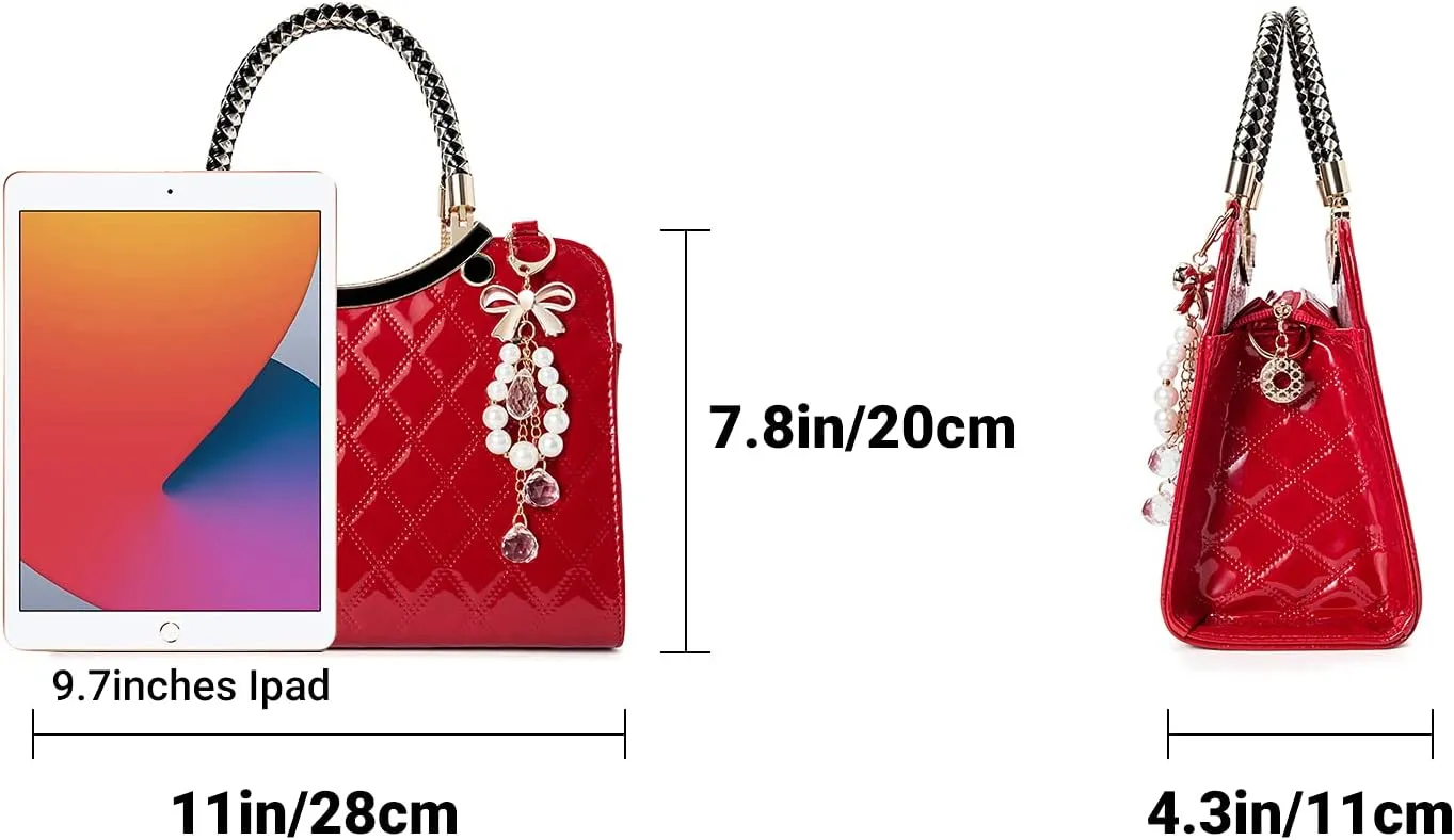 TIBES Shiny Patent Leather Women Purses Satchel Handbags Ladies Fashion Top Handle Handbags Crossbody Shoulder Bags