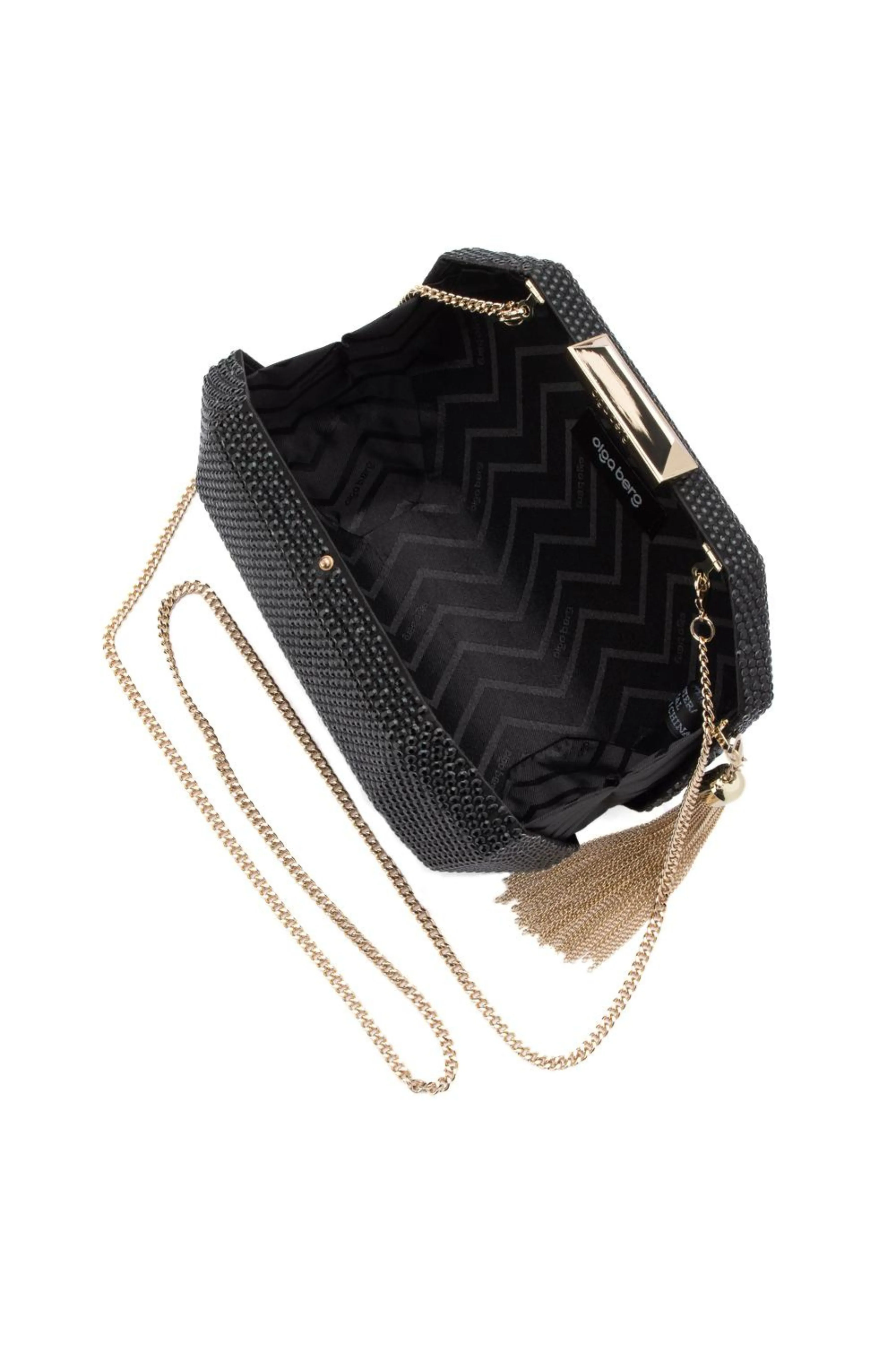 Tilly Hotfix Clutch with Tassel - Black