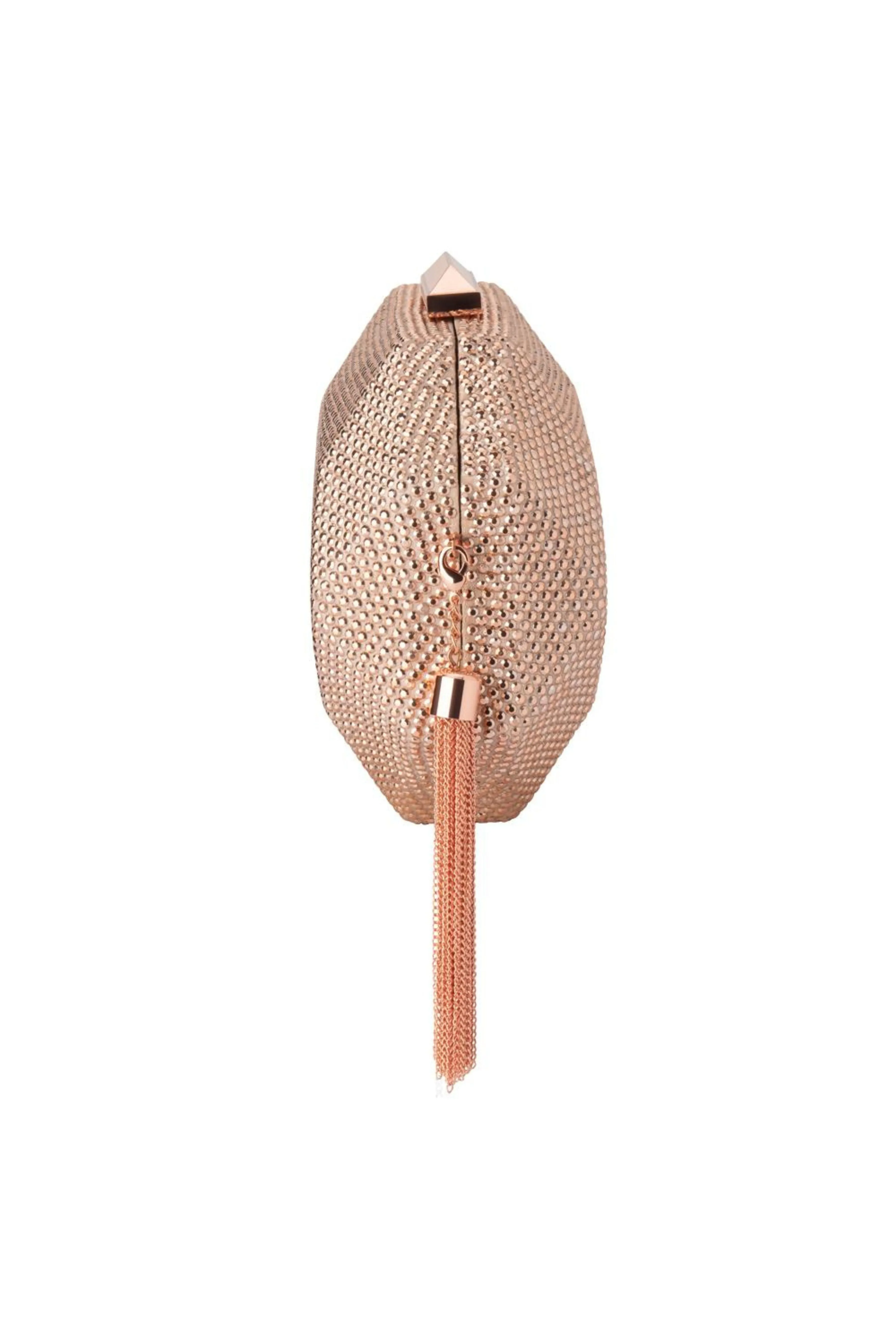 Tilly Hotfix Clutch with Tassel - Rose Gold
