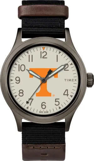 Timex Men's Collegiate Clutch 40mm Watch – Alabama Crimson Tide with Black Fabric & Brown Leather Strap