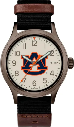 Timex Men's Collegiate Clutch 40mm Watch – Alabama Crimson Tide with Black Fabric & Brown Leather Strap