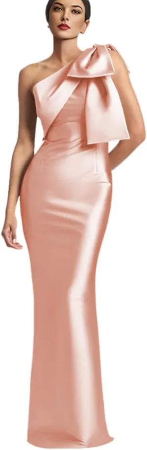 TIRAS One Shoulder Mother of The Bride Dress 2025 with Bow Long Simple Satin Mermaid Bridesmaid Dresses for Women CM386