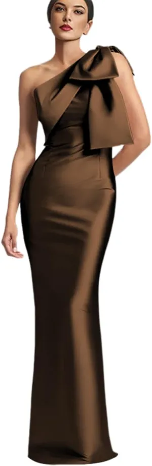 TIRAS One Shoulder Mother of The Bride Dress 2025 with Bow Long Simple Satin Mermaid Bridesmaid Dresses for Women CM386