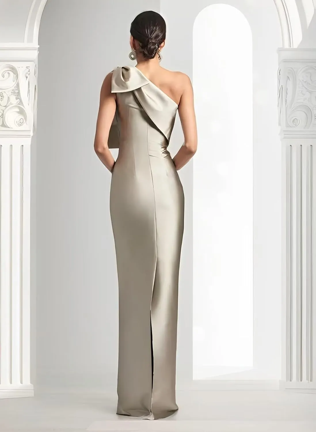 TIRAS One Shoulder Mother of The Bride Dress 2025 with Bow Long Simple Satin Mermaid Bridesmaid Dresses for Women CM386