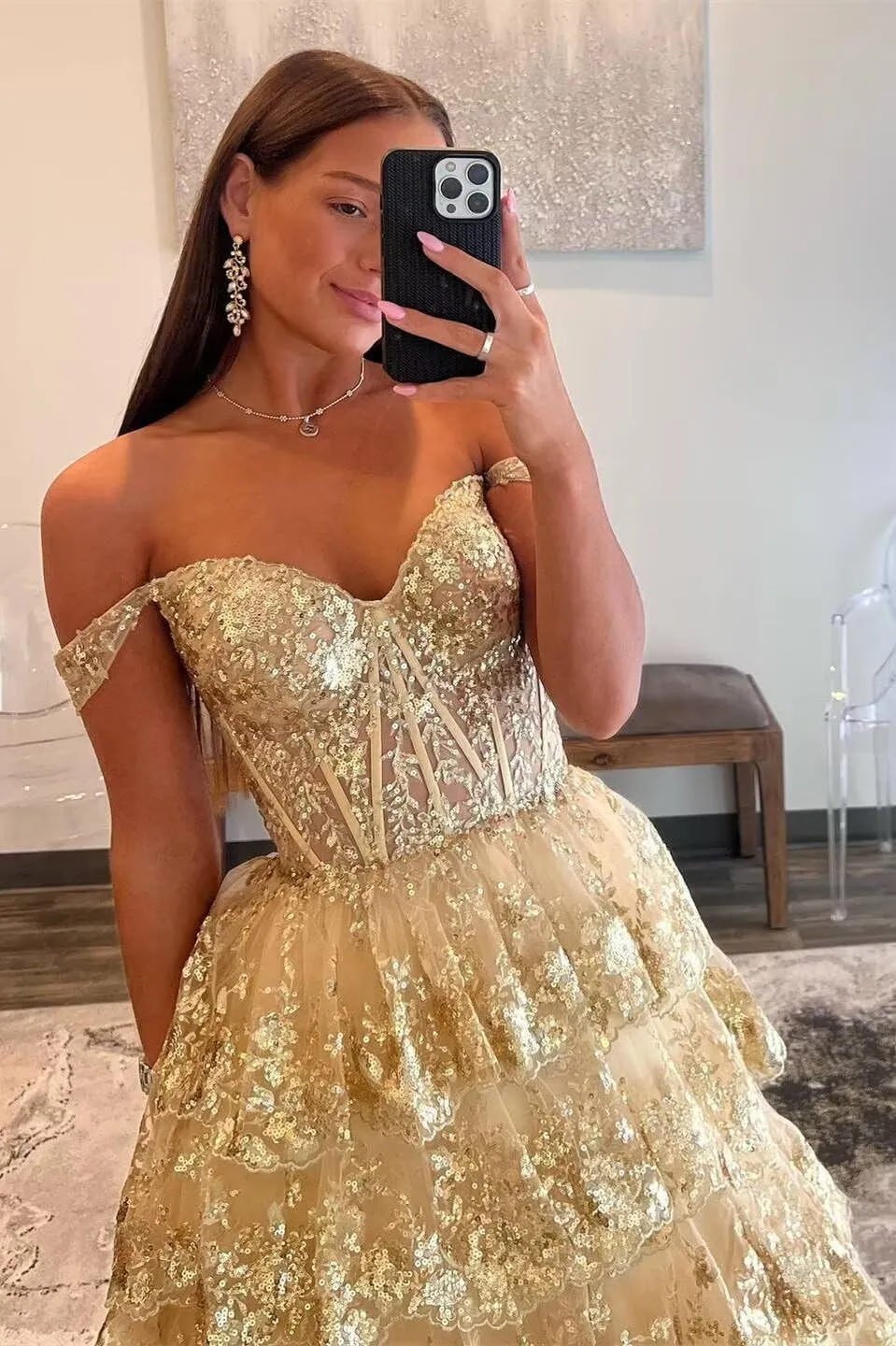 TIRAS Sweetheart Prom Dress Long with Slit Off Shoulder Lace Applique Evening Dress for Teens CM274