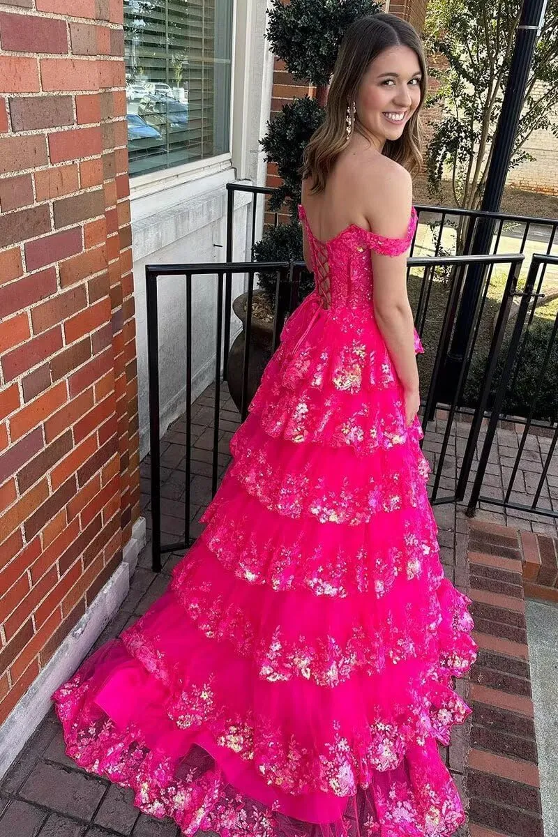 TIRAS Sweetheart Prom Dress Long with Slit Off Shoulder Lace Applique Evening Dress for Teens CM274