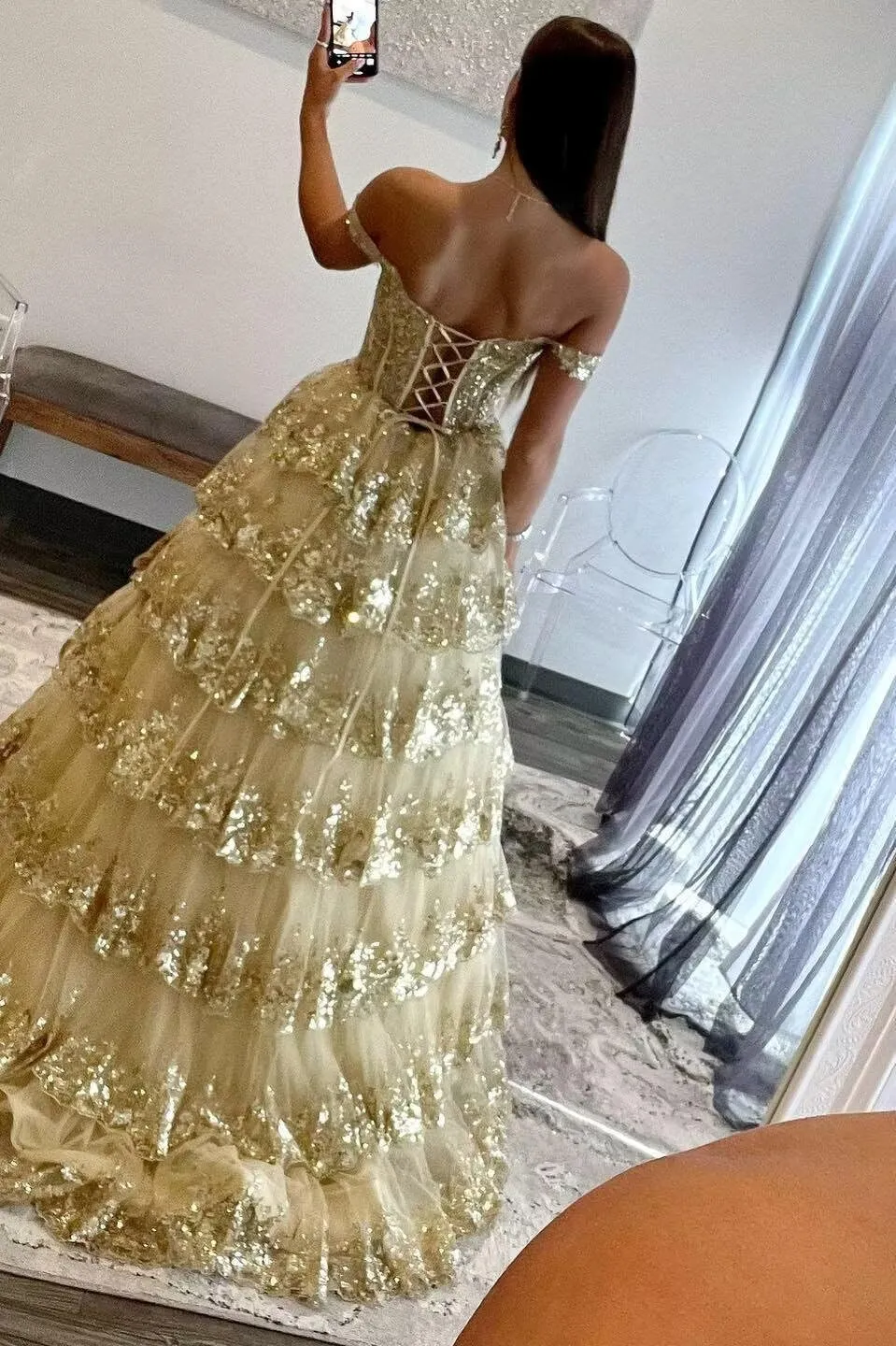 TIRAS Sweetheart Prom Dress Long with Slit Off Shoulder Lace Applique Evening Dress for Teens CM274