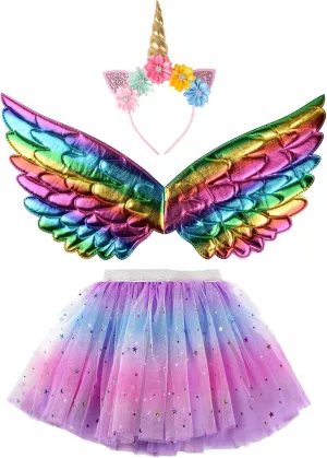 Toddler Fairy-Unicorn-Wings-Costume for Girls 3-9 Y/O Unicorn Gifts Pretend Play Christmas Birthday Party Favors