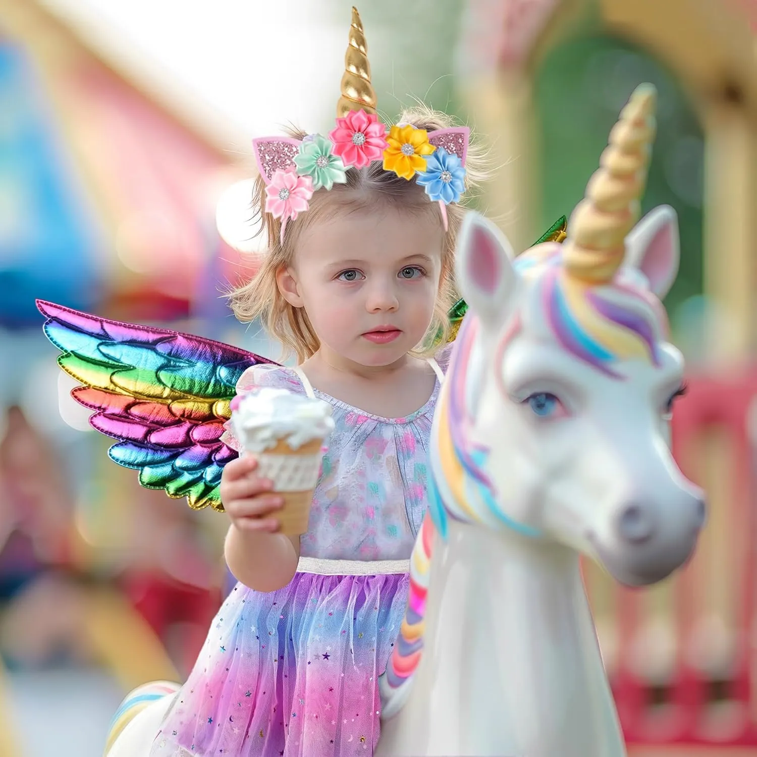Toddler Fairy-Unicorn-Wings-Costume for Girls 3-9 Y/O Unicorn Gifts Pretend Play Christmas Birthday Party Favors