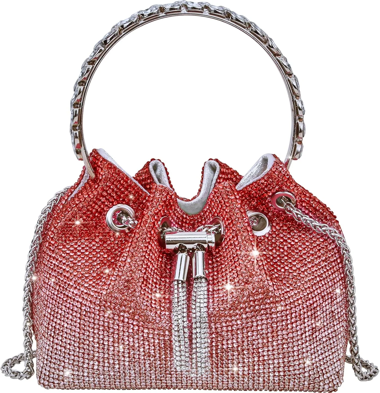 TOPALL Upgrade Rhinestone Evening Bag Bling Purse Sparkly Diamond Silver Clutch Purses for Women Party Club Wedding Prom