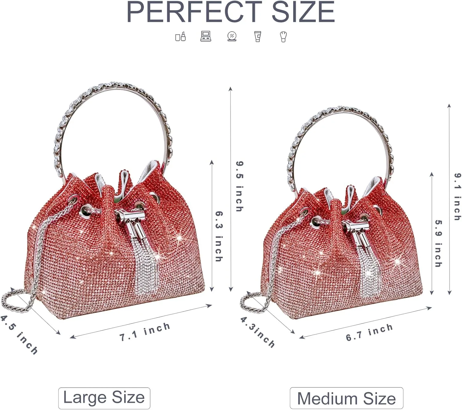 TOPALL Upgrade Rhinestone Evening Bag Bling Purse Sparkly Diamond Silver Clutch Purses for Women Party Club Wedding Prom