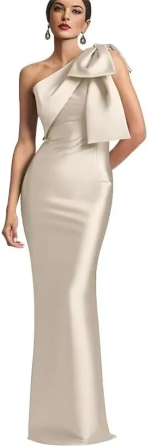 TORYEMY One Shoulder Mermaid Prom Dress with Bow 2025 Satin Long Bridesmaid Dresses Back Split Formal Evening Gown
