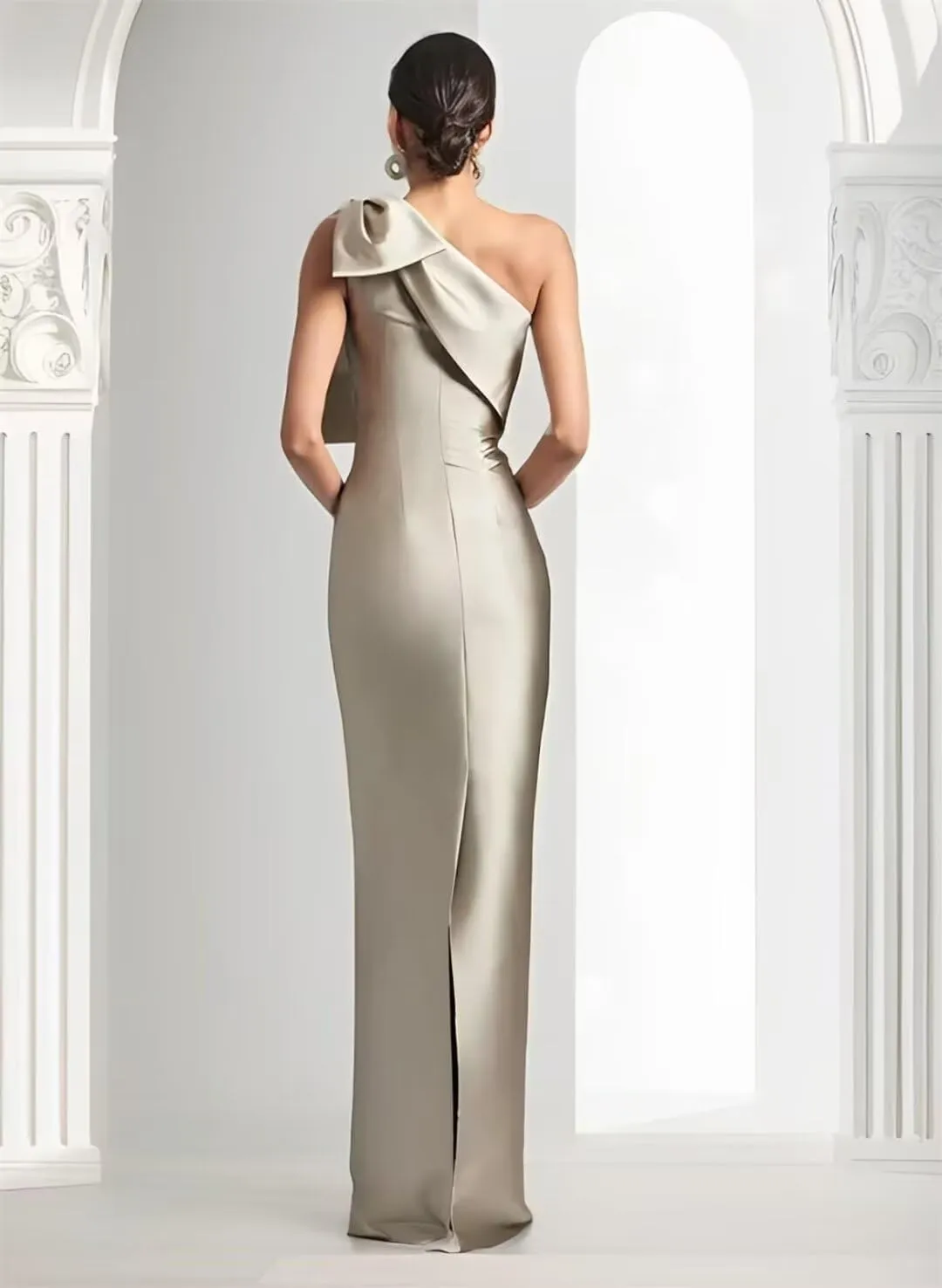 TORYEMY One Shoulder Mermaid Prom Dress with Bow 2025 Satin Long Bridesmaid Dresses Back Split Formal Evening Gown
