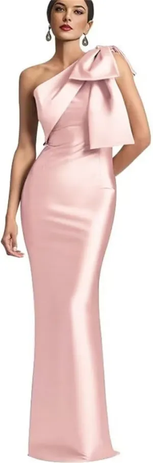 TORYEMY One Shoulder Mermaid Prom Dress with Bow 2025 Satin Long Bridesmaid Dresses Back Split Formal Evening Gown