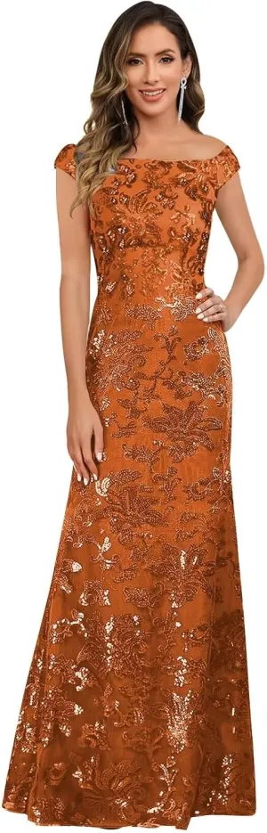 TORYEMY Sequin Mother of The Bride Dresses for Women Off The Shoulder Long Formal Evening Gown