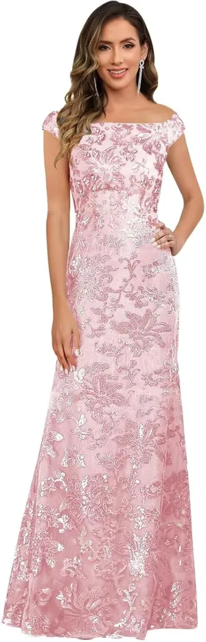 TORYEMY Sequin Mother of The Bride Dresses for Women Off The Shoulder Long Formal Evening Gown