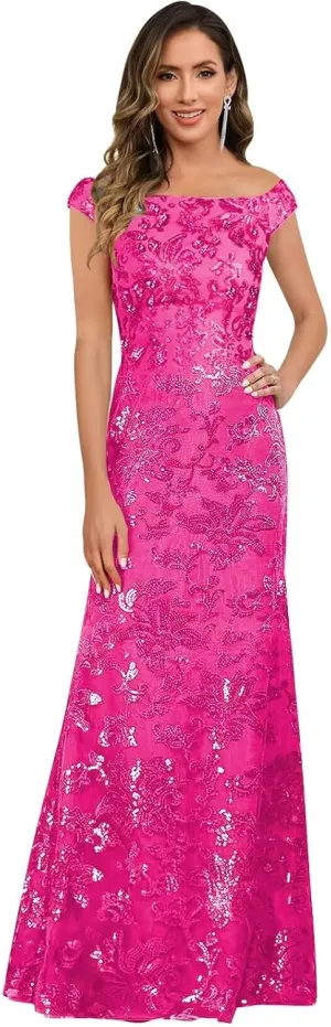 TORYEMY Sequin Mother of The Bride Dresses for Women Off The Shoulder Long Formal Evening Gown