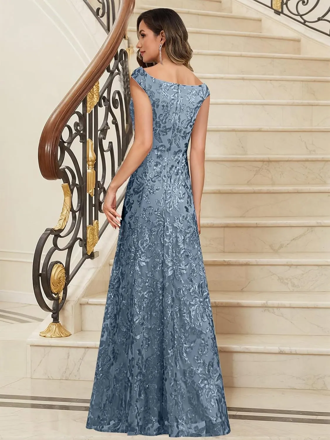 TORYEMY Sequin Mother of The Bride Dresses for Women Off The Shoulder Long Formal Evening Gown