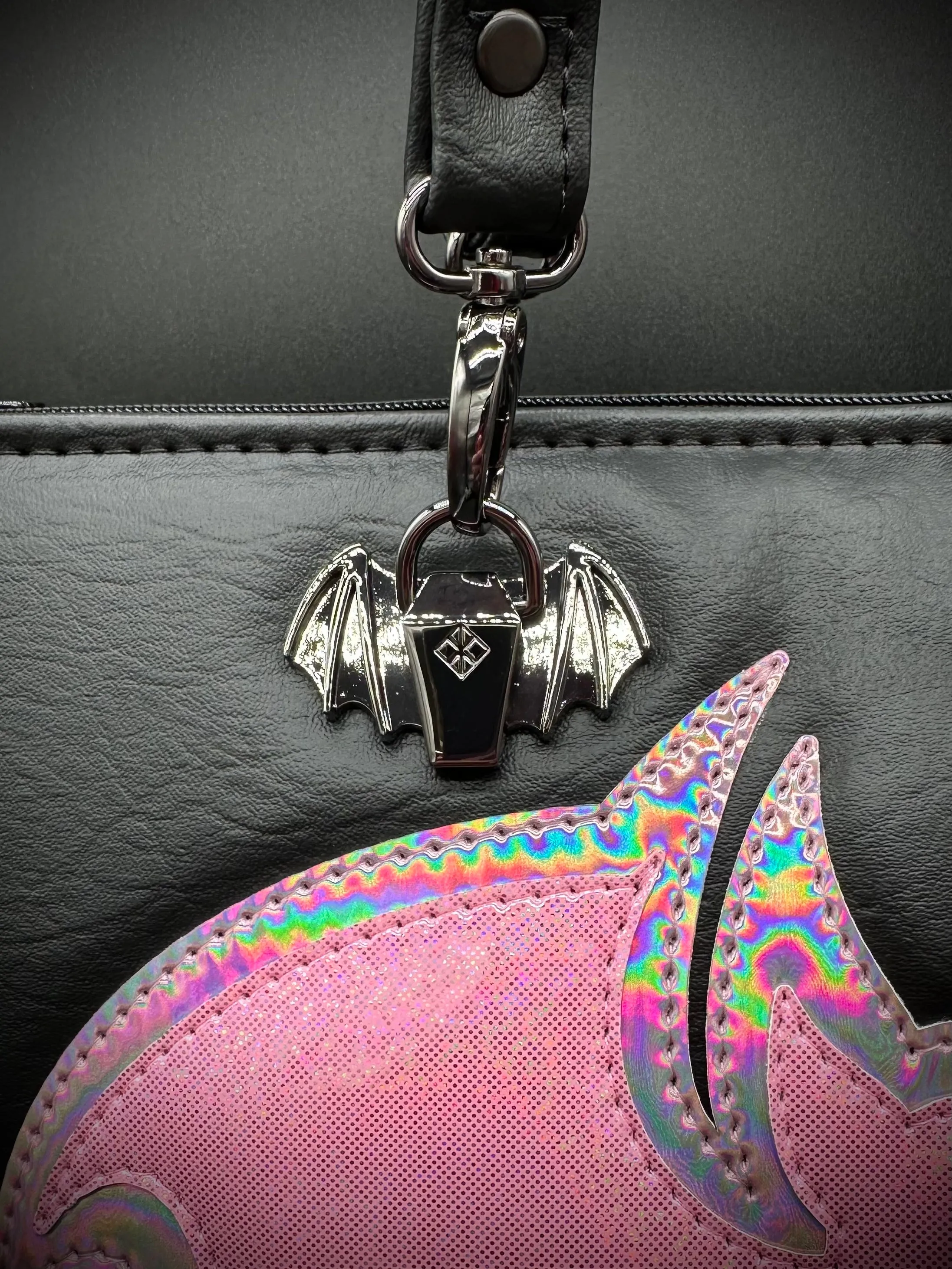 Tote - Double Bats - Heidi black, Pale Pink holo, Bubble Gum Pink Fine Glitter Holo
