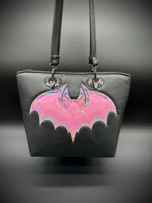 Tote - Double Bats - Heidi black, Pale Pink holo, Bubble Gum Pink Fine Glitter Holo