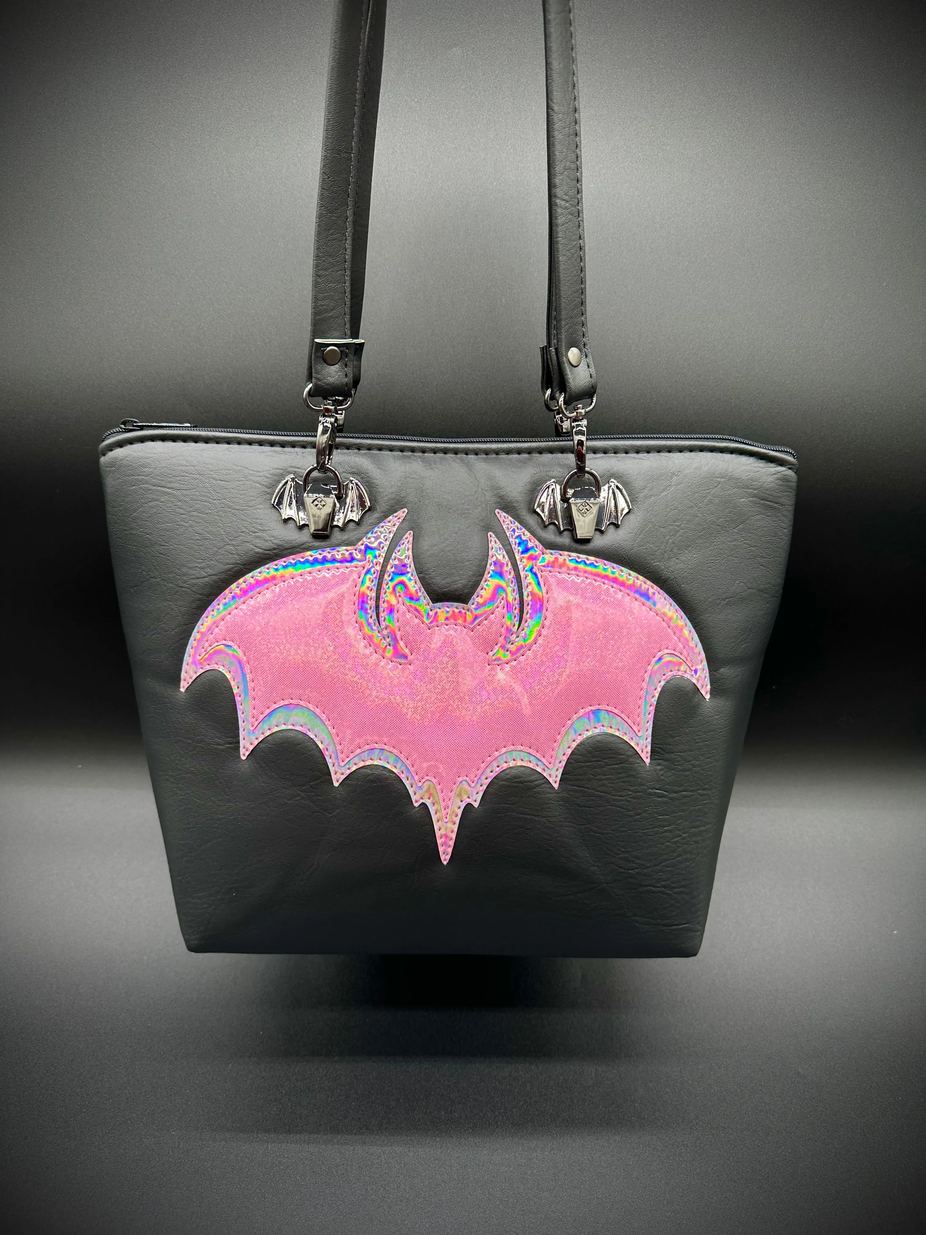 Tote - Double Bats - Heidi black, Pale Pink holo, Bubble Gum Pink Fine Glitter Holo
