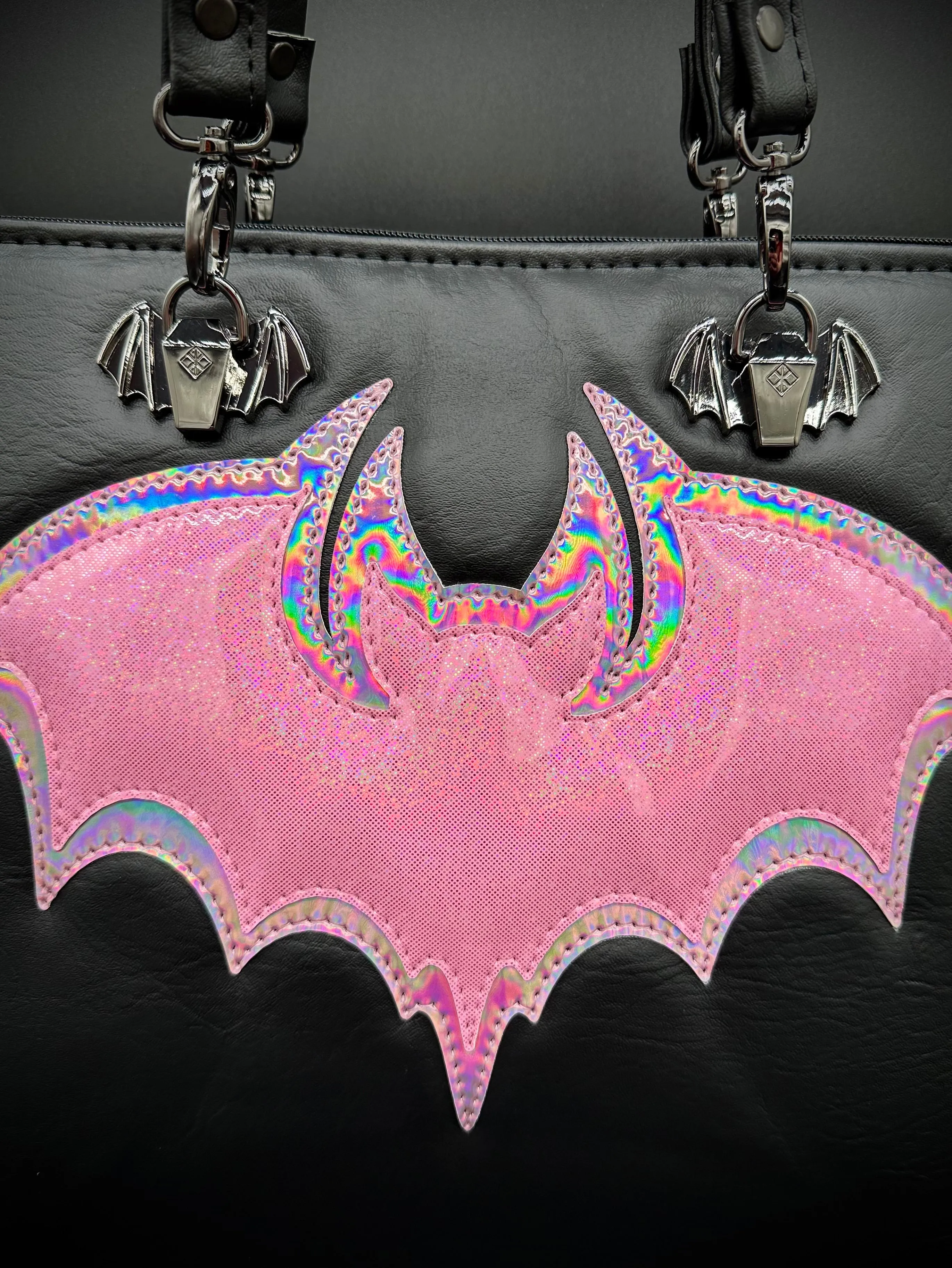 Tote - Double Bats - Heidi black, Pale Pink holo, Bubble Gum Pink Fine Glitter Holo