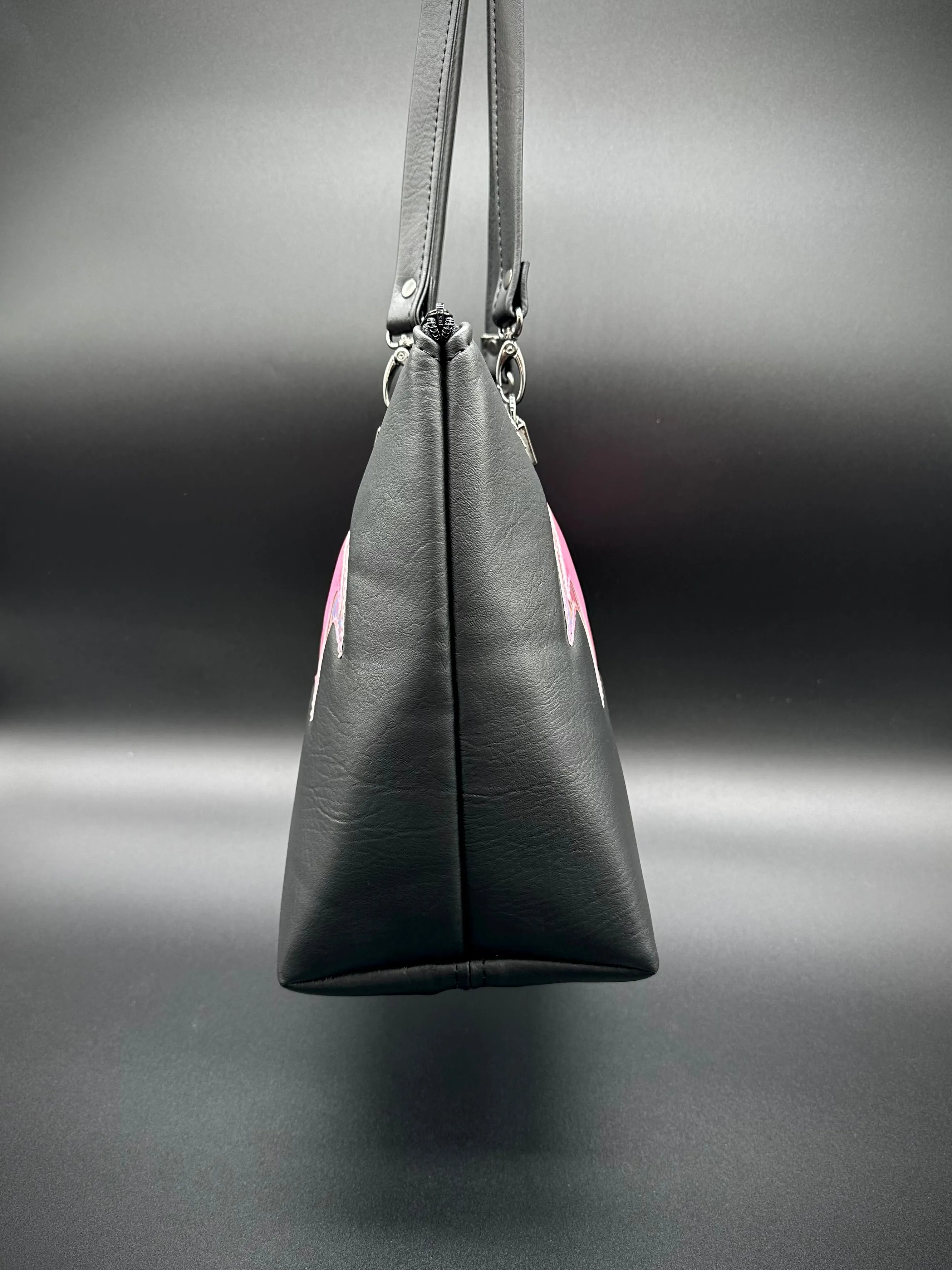 Tote - Double Bats - Heidi black, Pale Pink holo, Bubble Gum Pink Fine Glitter Holo