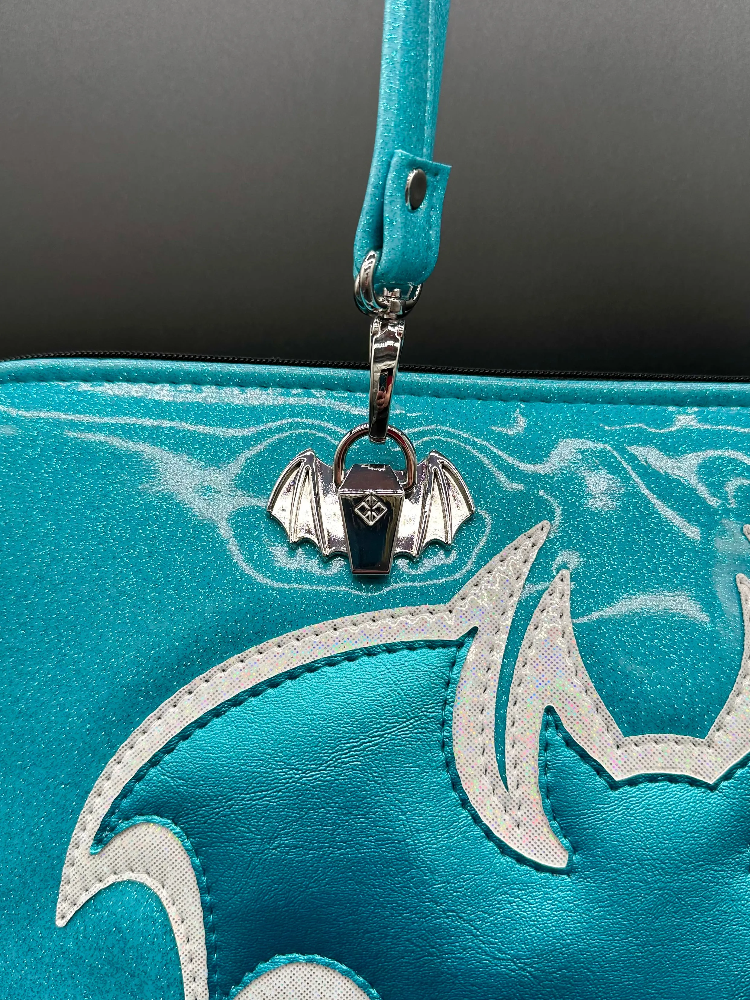 Tote - Double Bats - Sky Glitter Vinyl, Turquoise Pearl Vinyl, White Fine Glitter Holo Vinyl