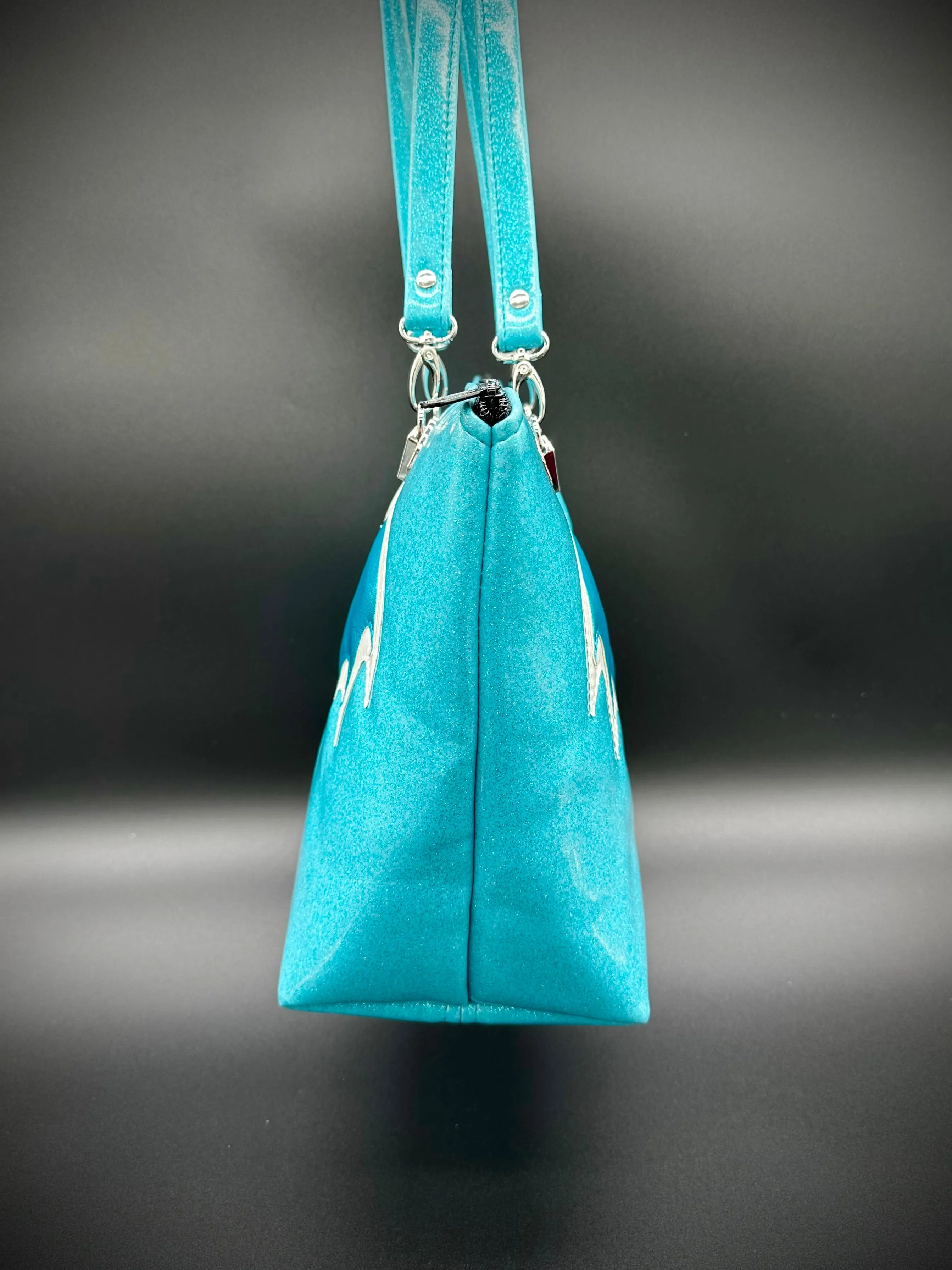 Tote - Double Bats - Sky Glitter Vinyl, Turquoise Pearl Vinyl, White Fine Glitter Holo Vinyl