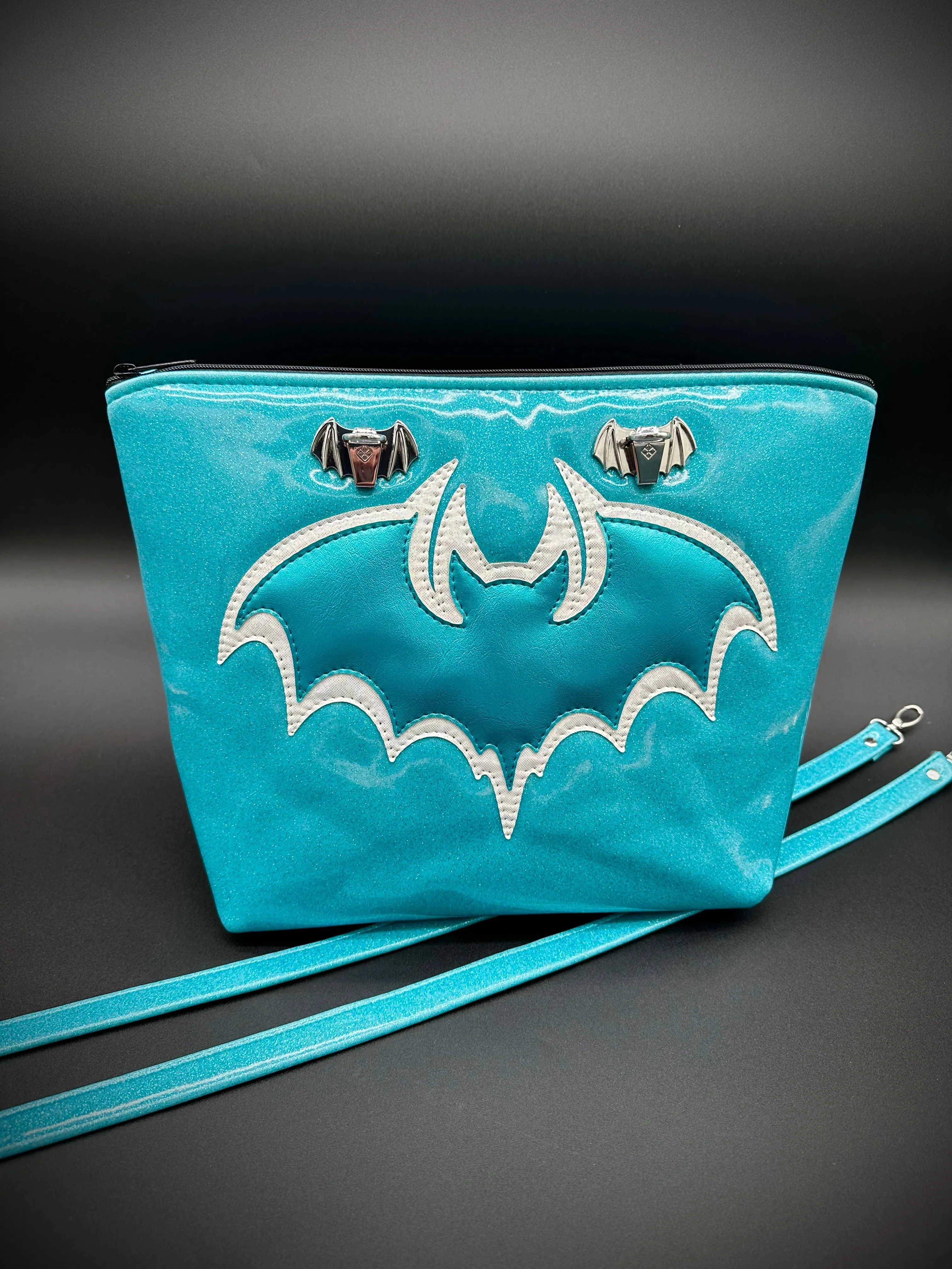 Tote - Double Bats - Sky Glitter Vinyl, Turquoise Pearl Vinyl, White Fine Glitter Holo Vinyl