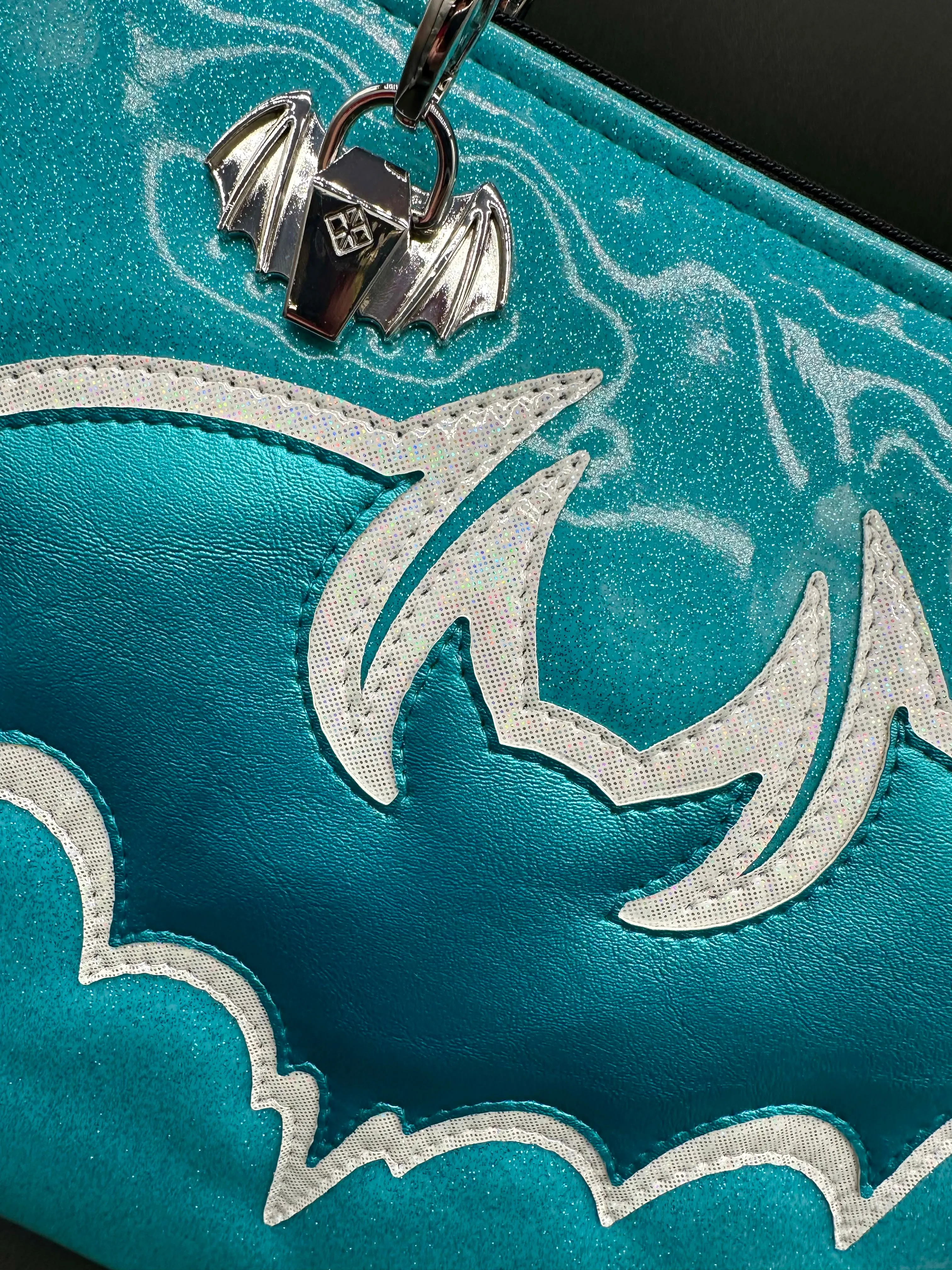 Tote - Double Bats - Sky Glitter Vinyl, Turquoise Pearl Vinyl, White Fine Glitter Holo Vinyl