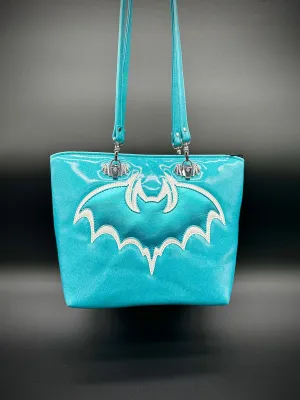 Tote - Double Bats - Sky Glitter Vinyl, Turquoise Pearl Vinyl, White Fine Glitter Holo Vinyl