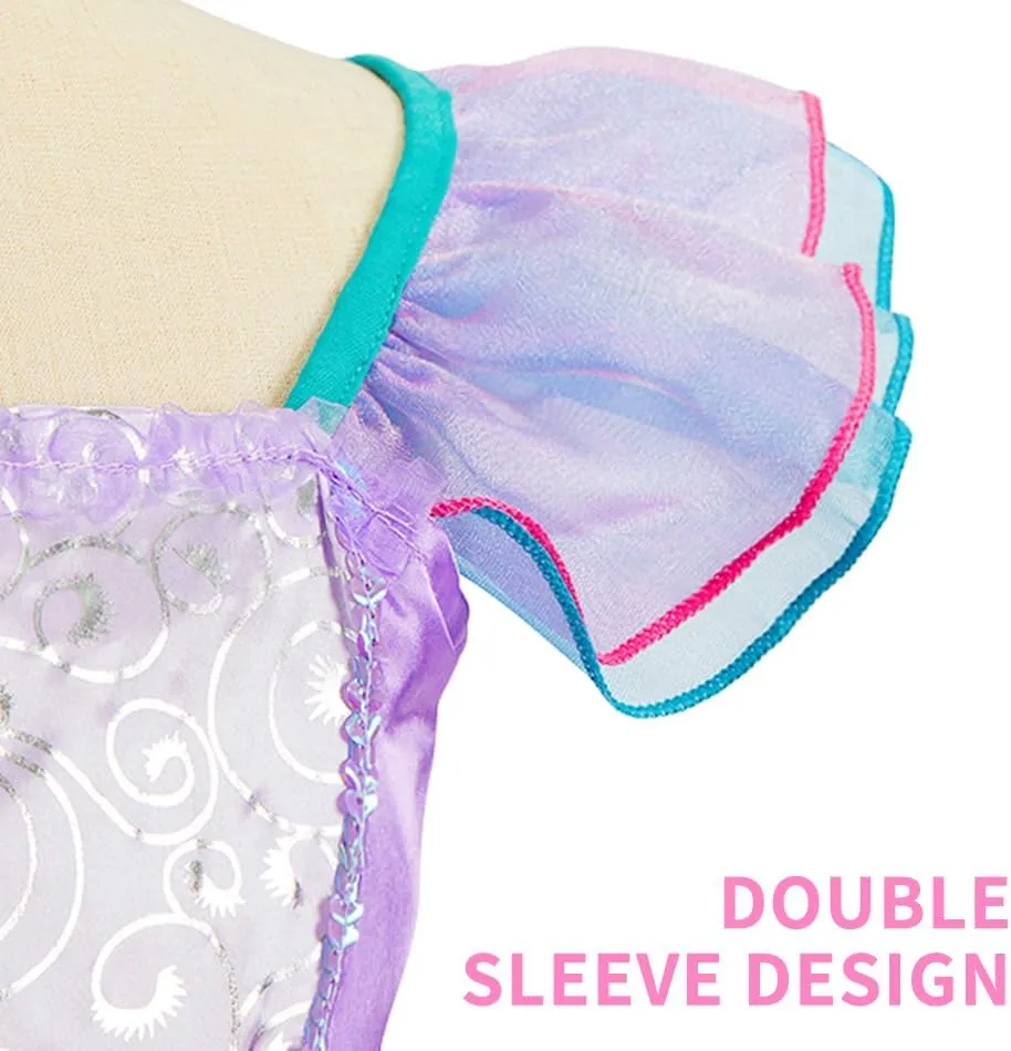 TPMG Little Mermaid Princess Dress up Clothes for Girls 3T-10Y Kids Toddler Birthday Outfits with Tails Bag Necklace Set