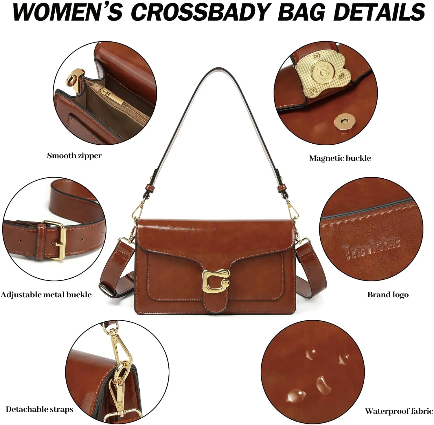 Travistar Crossbody Bags for Women Trendy - Small Cross Body Purse Shoulder Bag Leather Handbags Evening Clutch with 2 Straps