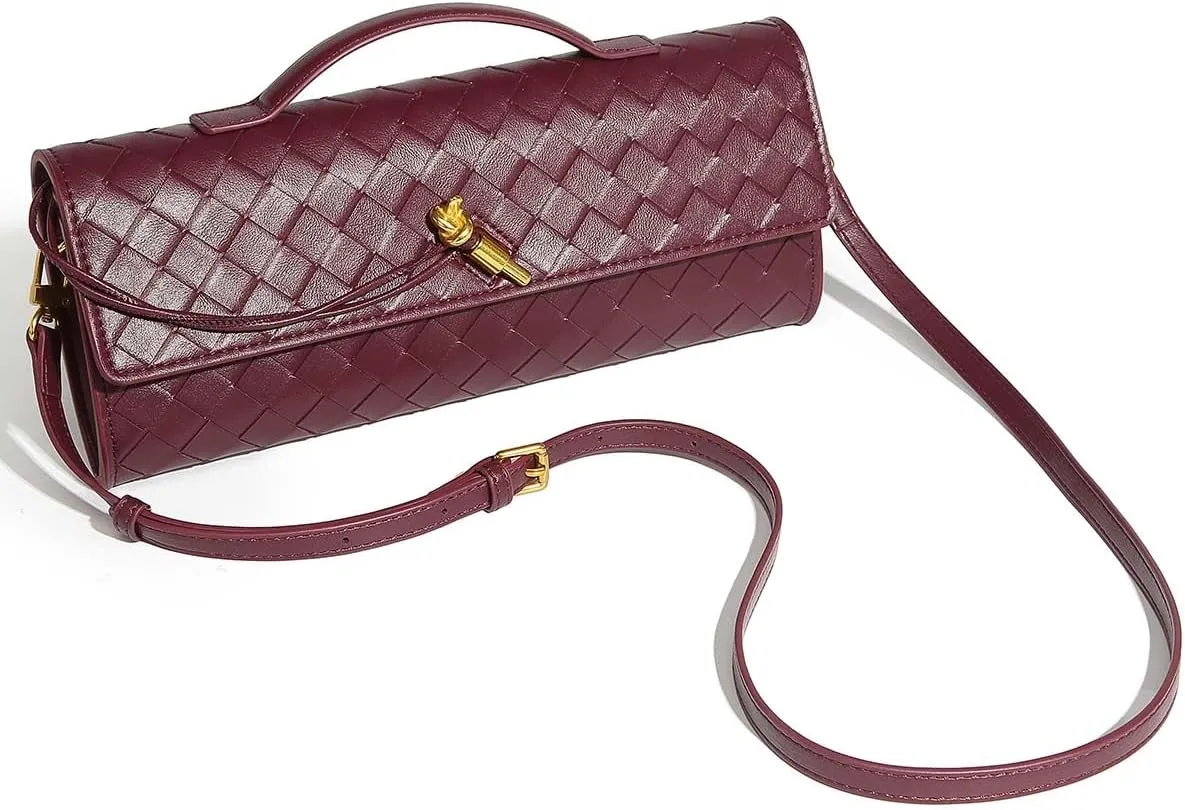 Trendy Woven Evening Clutch Purses for Women Evening Bags Handbags PU Leather Purse with Removable Shoulder Strap Bag
