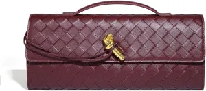 Trendy Woven Evening Clutch Purses for Women Evening Bags Handbags PU Leather Purse with Removable Shoulder Strap Bag