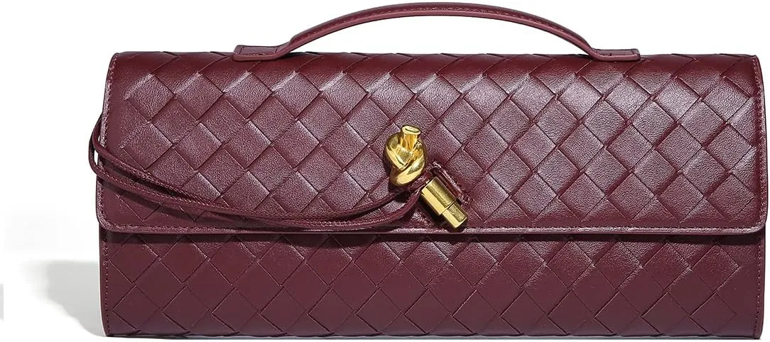 Trendy Woven Evening Clutch Purses for Women Evening Bags Handbags PU Leather Purse with Removable Shoulder Strap Bag
