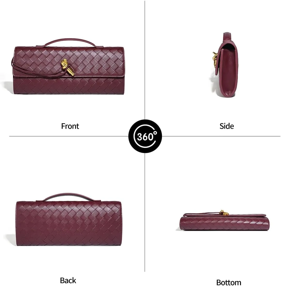 Trendy Woven Evening Clutch Purses for Women Evening Bags Handbags PU Leather Purse with Removable Shoulder Strap Bag