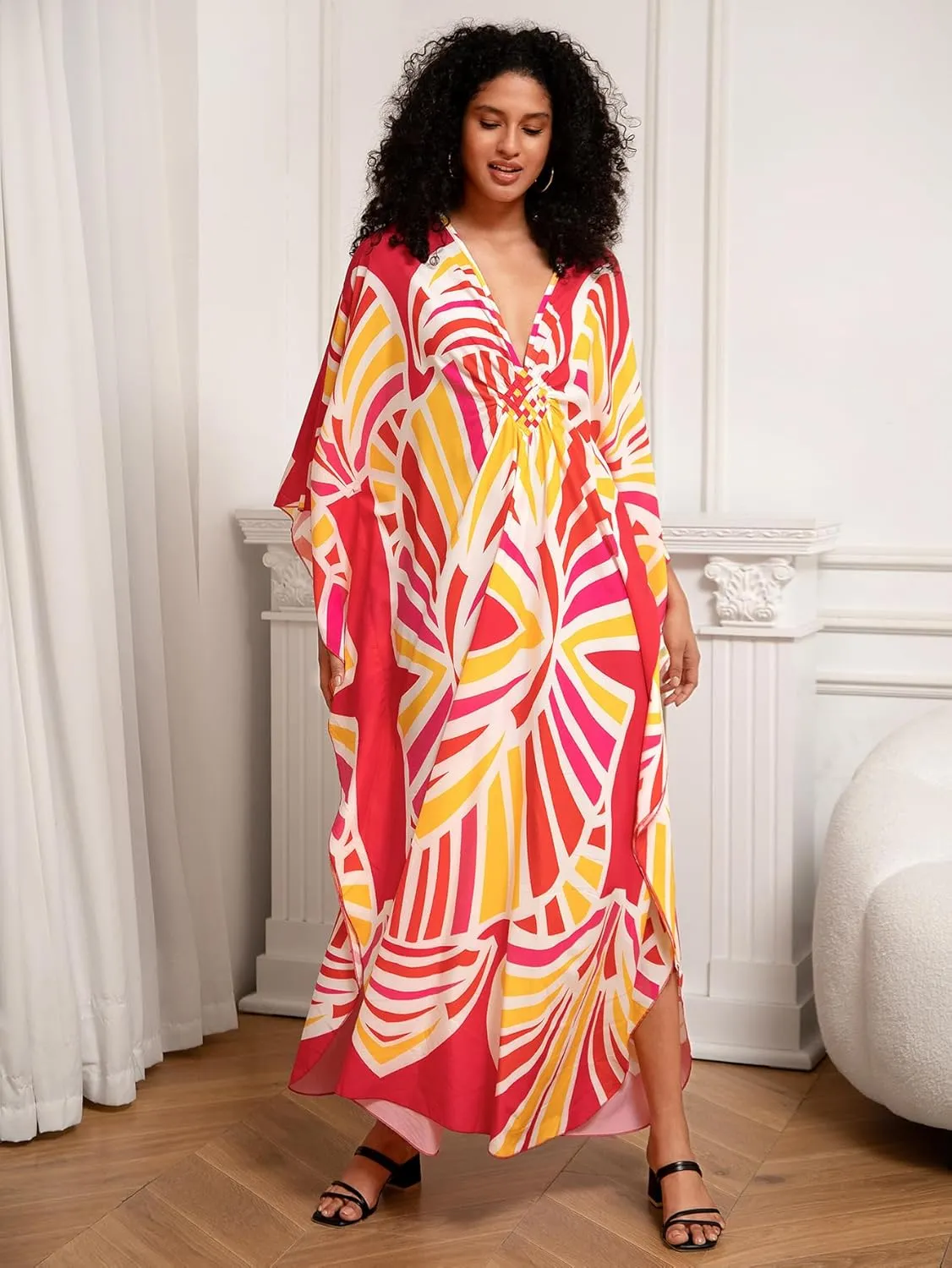 Turkish Silk Caftans - Wrinkle Resistant Ethnic & Floral Print Over-Sized Kaftans for Women - Lounge Wear 8693