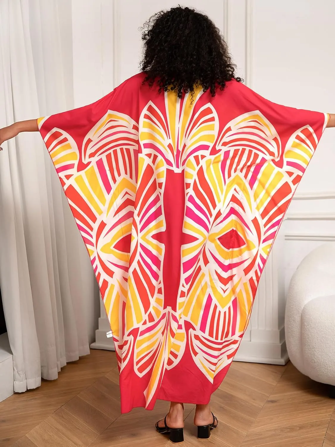Turkish Silk Caftans - Wrinkle Resistant Ethnic & Floral Print Over-Sized Kaftans for Women - Lounge Wear 8693