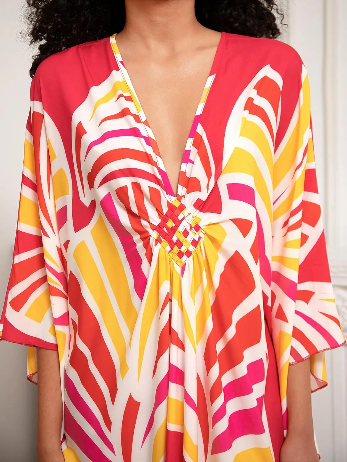 Turkish Silk Caftans - Wrinkle Resistant Ethnic & Floral Print Over-Sized Kaftans for Women - Lounge Wear 8693