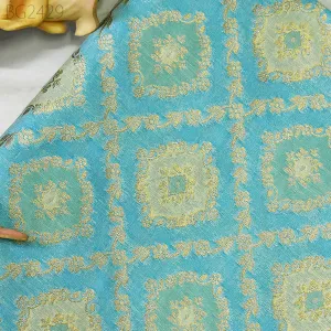 Turquoise Brocade Fabric by the Yard Wedding Dress Jackets Indian Blended Banarasi Dress Material Sewing Cushion Cover Home Décor Crafting