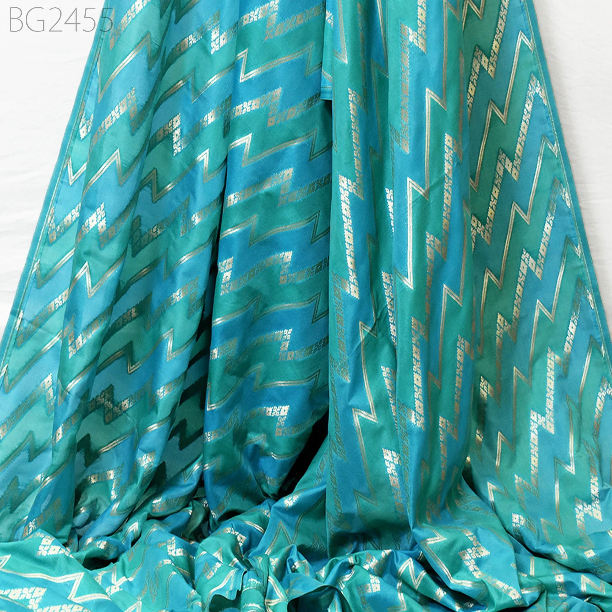 Turquoise Brocade Fabric by the Yard Wedding Dresses Lehenga Skirt Jackets Indian Blended Banarasi Dress Material Sewing Home Décor Crafting