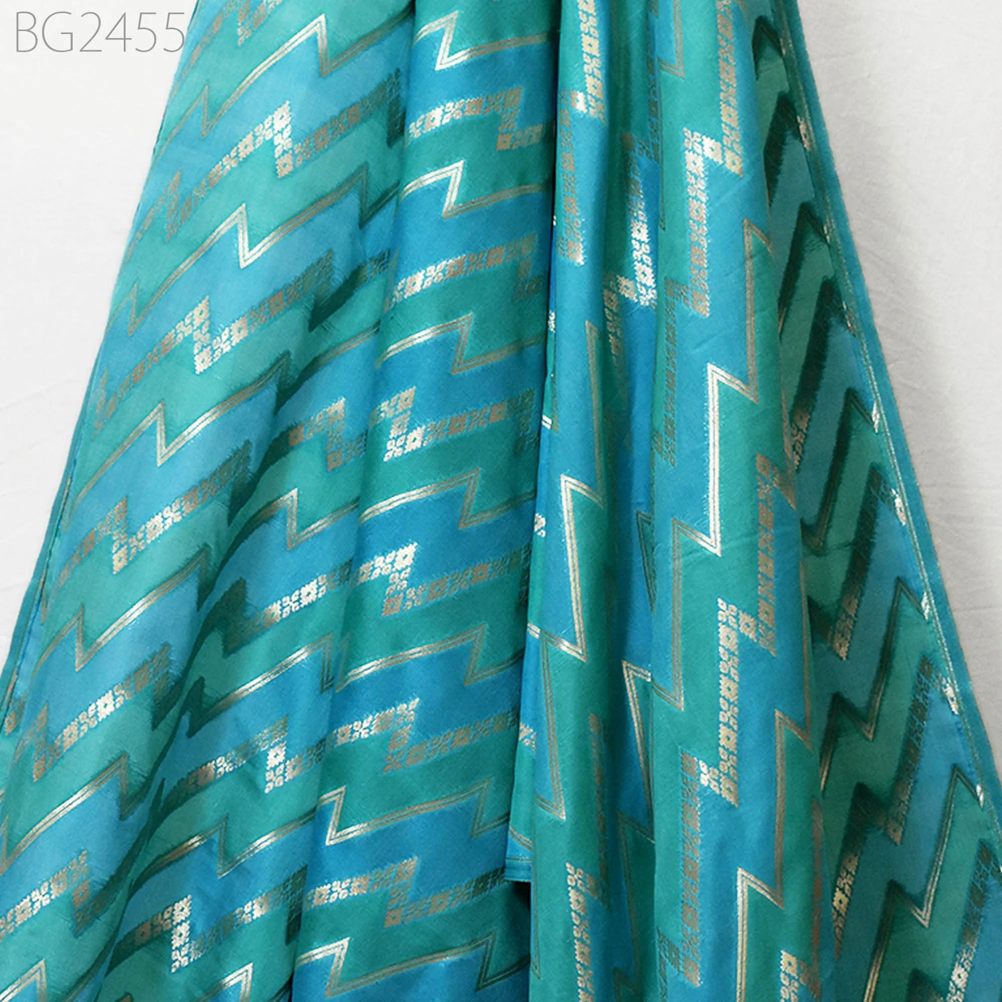 Turquoise Brocade Fabric by the Yard Wedding Dresses Lehenga Skirt Jackets Indian Blended Banarasi Dress Material Sewing Home Décor Crafting
