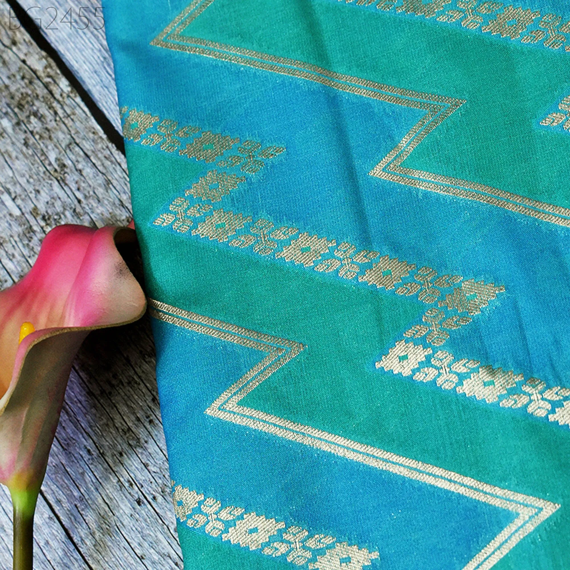 Turquoise Brocade Fabric by the Yard Wedding Dresses Lehenga Skirt Jackets Indian Blended Banarasi Dress Material Sewing Home Décor Crafting