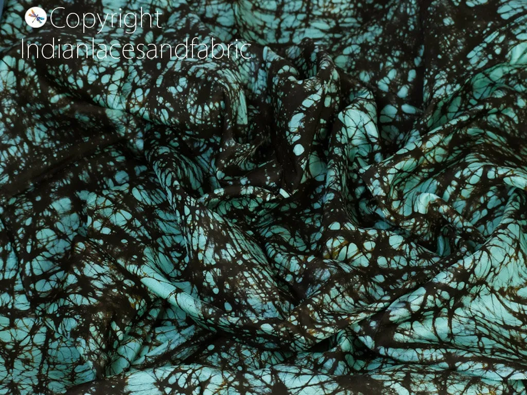 Turquoise Indian Soft Batik Print Pure Silk Fabric By The Yard Wedding Dresses Bridesmaids Costumes Party Dresses Pillows Covers Drapery